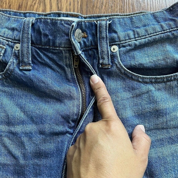 Madewell Denim Skirt Rigid A-Line Mini Size 25 Raw Hem Medium Wash - Picture 5 of 9